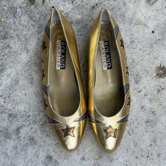Vintage Roland Cartier Gold stars flats, size 40 (US9) - Picture 1 of 13